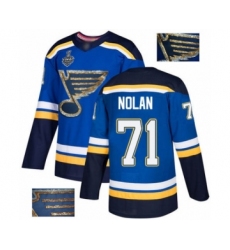 Men's St. Louis Blues #71 Jordan Nolan Authentic Royal Blue Fashion Gold 2019 Stanley Cup Final Bound Hockey Jersey
