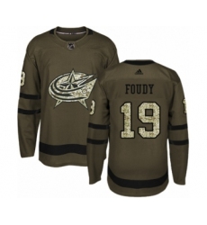 Youth Adidas Columbus Blue Jackets #19 Liam Foudy Premier Green Salute to Service NHL Jersey
