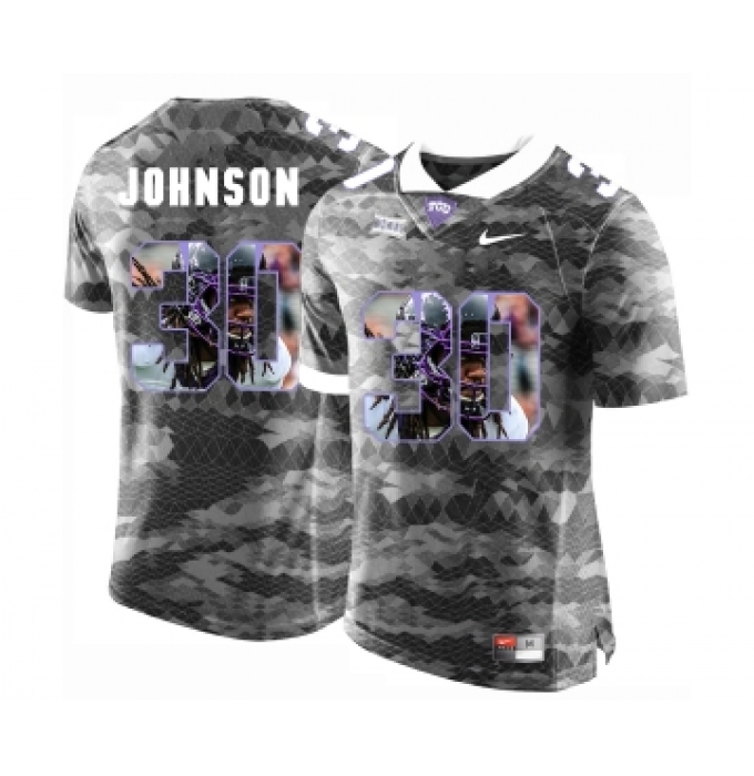 TCU Horned Frogs 30 Denzel Johnson Gray With Portrait Print College Football Limited Jersey