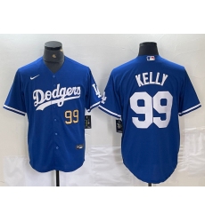 Mens Los Angeles Dodgers #99 Joe Kelly Number Blue Stitched Cool Base Nike Jersey