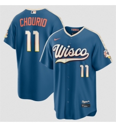 Men's Milwaukee Brewers #11 Jackson Chourio Mineral Blue 2026 City Connect Stadium Stitched Stitched Baseball Jersey