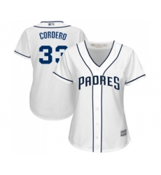 Women's San Diego Padres #33 Franchy Cordero Replica White Home Cool Base Baseball Jersey