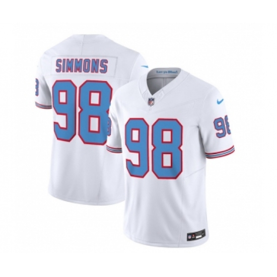 Men's Nike Tennessee Titans #98 Jeffery Simmons White 2023 F.U.S.E. Vapor Limited Throwback Football Stitched Jersey Men's Nike Tennessee Titans #98 Jeffery Simmons White 2023 F.U.S.E. Vapor Limited Throwback Football Stitched Jersey