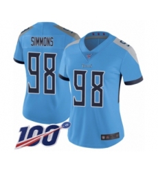 Women's Tennessee Titans #98 Jeffery Simmons Light Blue Alternate Vapor Untouchable Limited Player 100th Season Football Jersey Women's Tennessee Titans #98 Jeffery Simmons Light Blue Alternate Vapor Untouchable Limited Player 100th Season Football Jersey