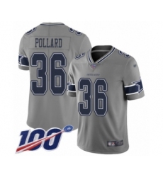 Youth Dallas Cowboys #36 Tony Pollard Limited Gray Inverted Legend 100th Season Football Jersey