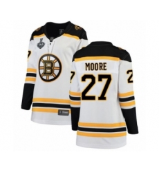 Women's Boston Bruins #27 John Moore Authentic White Away Fanatics Branded Breakaway 2019 Stanley Cup Final Bound Hockey Jersey
