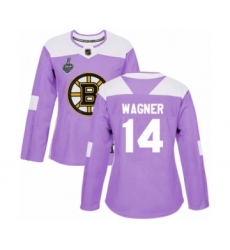 Women's Boston Bruins #14 Chris Wagner Authentic Purple Fights Cancer Practice 2019 Stanley Cup Final Bound Hockey Jersey