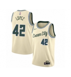 Women's Milwaukee Bucks #42 Robin Lopez Swingman Cream Basketball Jersey - 2019 20 City Edition