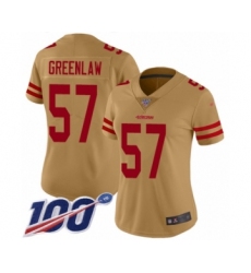 Women's San Francisco 49ers #57 Dre Greenlaw Limited Gold Inverted Legend 100th Season Football Jersey