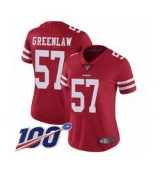 Women's San Francisco 49ers #57 Dre Greenlaw Red Team Color Vapor Untouchable Limited Player 100th Season Football Jersey