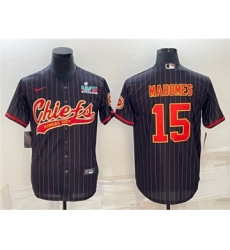 Men's Kansas City Chiefs #15 Patrick Mahomes Black With Super Bowl LVII Patch Cool Base Stitched Baseball Jersey