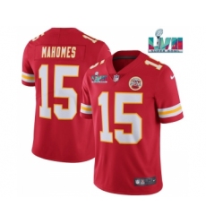 Men’s Kansas City Chiefs #15 Patrick Mahomes Red Super Bowl LVII Patch Vapor Untouchable Limited Stitched Jersey
