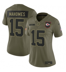 Women's Kansas City Chiefs #15 Patrick Mahomes Olive 2025 Salute to Service Limited Stitched Jersey(Run Small)