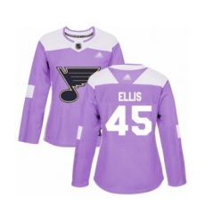 Women's St. Louis Blues #45 Colten Ellis Authentic Purple Fights Cancer Practice Hockey Jersey