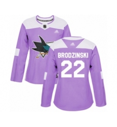 Women's San Jose Sharks #22 Jonny Brodzinski Authentic Purple Fights Cancer Practice Hockey Jersey