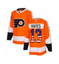 Men's Philadelphia Flyers #13 Kevin Hayes Authentic Orange USA Flag Fashion Hockey Jersey