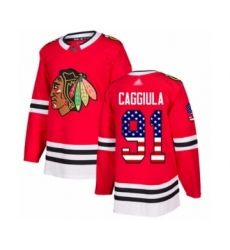Youth Chicago Blackhawks #91 Drake Caggiula Authentic Red USA Flag Fashion Hockey Jersey