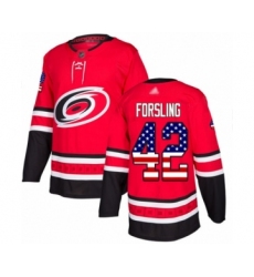 Men's Carolina Hurricanes #42 Gustav Forsling Authentic Red USA Flag Fashion Hockey Jersey