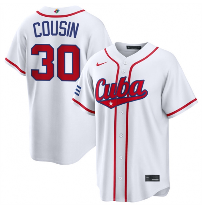 Men's Cuba Baseball #30 Josimar Cousin White 2026 World Baseball Classic Home Stadium Stitched Jersey