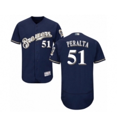 Men's Milwaukee Brewers #51 Freddy Peralta Navy Blue Alternate Flex Base Authentic Collection Baseball Player Jersey
