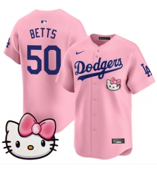Men's Los Angeles Dodgers #50 Mookie Betts Pink 2025 Hello Kitty Vapor Limited Stitched Baseball Jersey