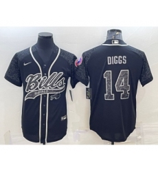 Men's Buffalo Bills #14 Stefon Diggs Black Reflective With Patch Cool Base Stitched Baseball Jersey