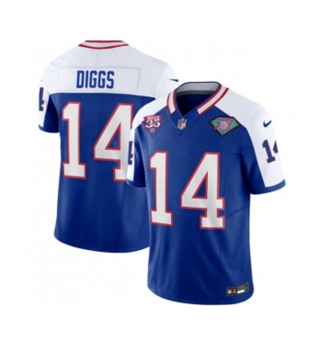 Men's Nike Buffalo Bills #14 Stefon Diggs Blue White 2023 F.U.S.E. 75th Anniversary Throwback Vapor Untouchable Limited Football Stitched Jersey