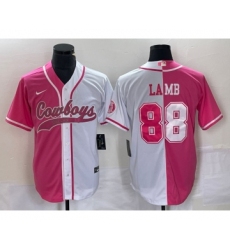 Men's Nike Dallas Cowboys #88 CeeDee Lamb Pink White Two Tone Cool Base Stitched Baseball Jersey