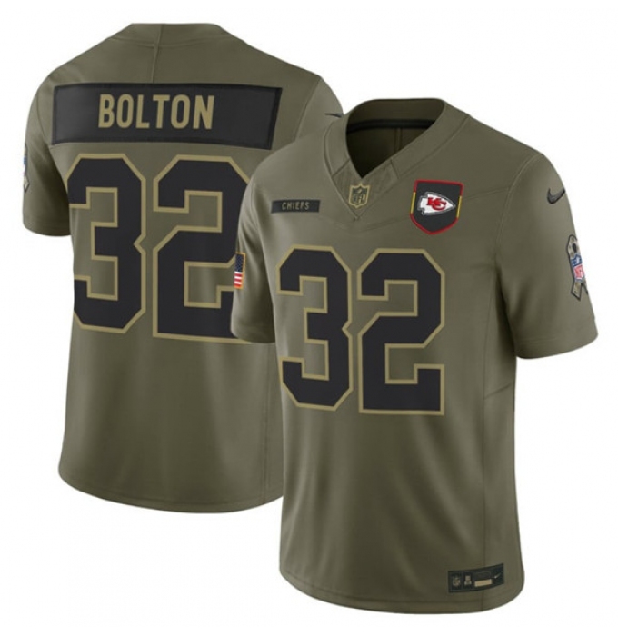 Men's Kansas City Chiefs #32 Nick Bolton Olive 2025 Salute to Service Limited Football Stitched Jersey