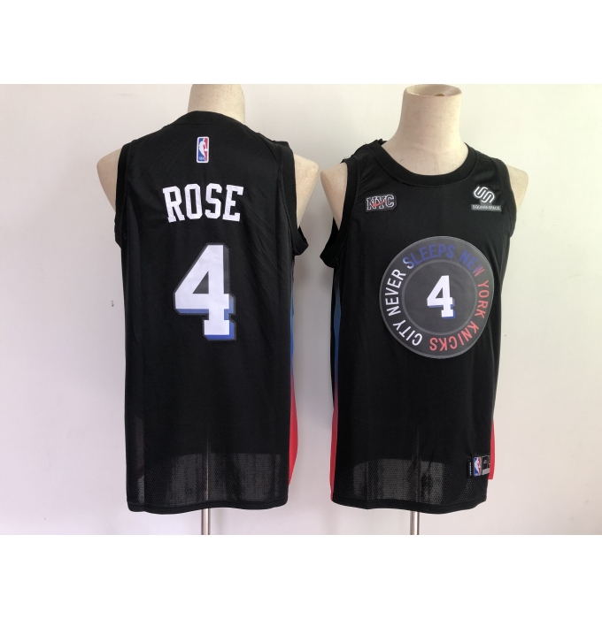 Men's New York Knicks #4 Derrick Rose Black City 2020-21 Stitched Basketball Jersey