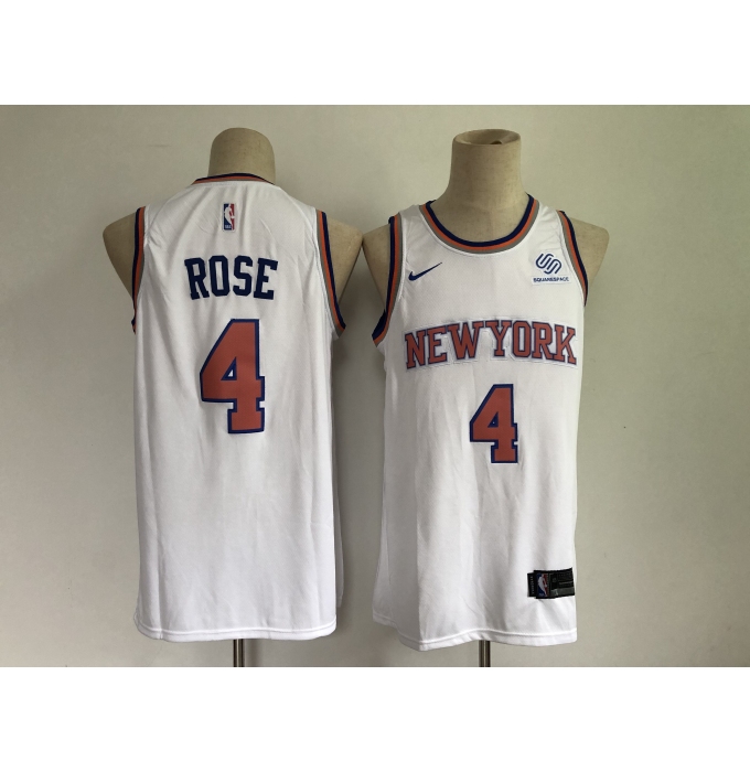 Men's New York Knicks #4 Derrick Rose White Stitched Basketball Jersey