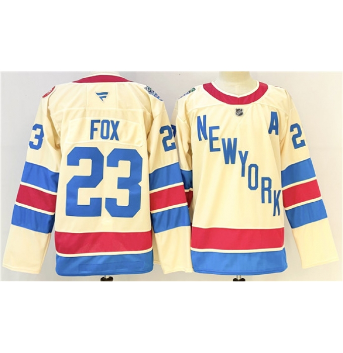 Men's New York Rangers #23 Adam Fox Beige 2025-26 Winter Classic With A Stitched Hockey Jersey