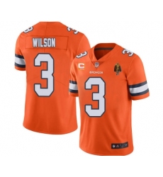 Men's Denver Broncos #3 Russell Wilson Orange With C Patch & Walter Payton Patch Limited Stitched Jersey