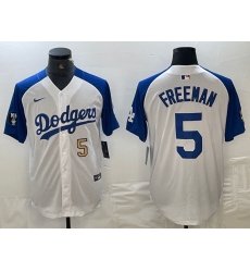 Men's Los Angeles Dodgers #5 Freddie Freeman Number White Blue Fashion Stitched Cool Base Limited Jersey