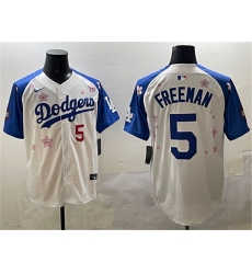 Men's Los Angeles Dodgers #5 Freddie Freeman White Royal 2025 Tokyo Series Limited Stitched Baseball Jersey