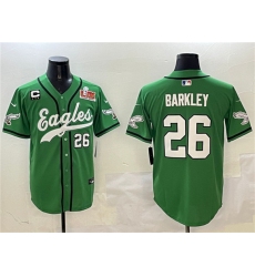 Men's Philadelphia Eagles #26 Saquon Barkley Green 2025 Super Bowl LIX And 3-Star C Stitched Baseball Jersey