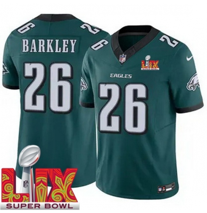 Men's Philadelphia Eagles Saquon Barkley #26 Green 2024 2025 Super Bowl LIX F U S E Stitched NFL Jersey