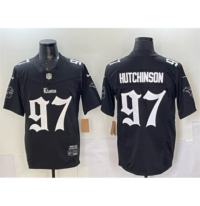 Men's Detroit Lions #97 Aidan Hutchinson Black 2025 F.U.S.E. 'Gothic Motor Grit Edition' Vapor Limited Stitched Football Jersey