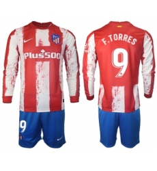 Men 2021-2022 Club Atletico Madrid home red Long Sleeve 9 Soccer Jerseys