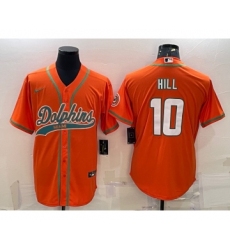 Men's Miami Dolphins #10 Tyreek Hill Orange With Patch Cool Base Stitched Baseball Jersey Men's Miami Dolphins #10 Tyreek Hill Orange With Patch Cool Base Stitched Baseball Jersey