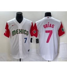 Men's Mexico Baseball #7 Julio Urias Number 2023 White Red World Classic Stitched Jersey 29