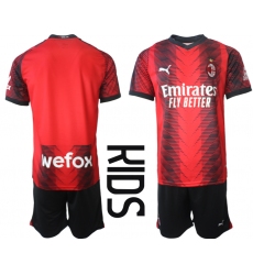 Kids AC Milan Blank 2023-24 Red Black Home Soccer Jersey