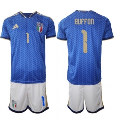 Men's Italy #1 BUFFON National Team FIFA x World Cup 2026 Home Blue On Field Jerseys
