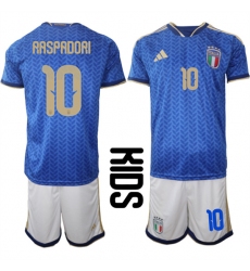 Youth Italy #10 RASPADORI National Team FIFA x World Cup 2026 Home Blue On Field Kids Jerseys