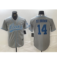 Men's Detroit Lions #14 Amon-Ra St. Brown Gray Cool Base Stitched Baseball Jerseys