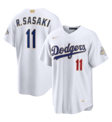 Men's Los Angeles Dodgers #11 Roki Sasaki Nike White 2026 Gold Collection Stadium Jersey