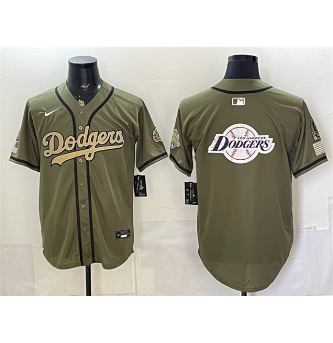 Men's Los Angeles Dodgers Team Big Logo Olive 2026 Armed Forces Day Stitched Baseball Jersey