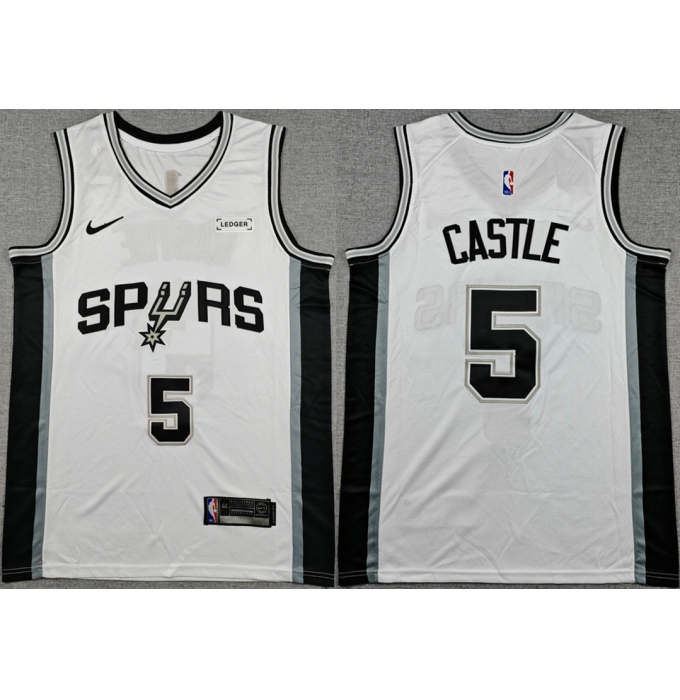 Men's San Antonio Spurs #5 Stephon Castle White 2025-26 Association Edition Stitched Basketball Jersey
