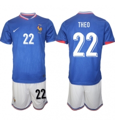 Men's France #22 Theo Blue 2024-25 Home Soccer Jersey Suit