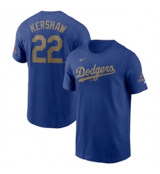 Men's Los Angeles Dodgers #22 Clayton Kershaw Royal 2025 Gold Collection Name & Number T-Shirt